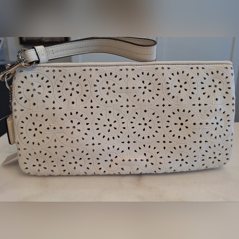 Coach White Laser-Cut Wristlet Clutch - NWT